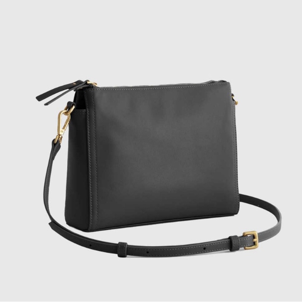 Quince Italian Leather Triple Compartment Crossbody, Black